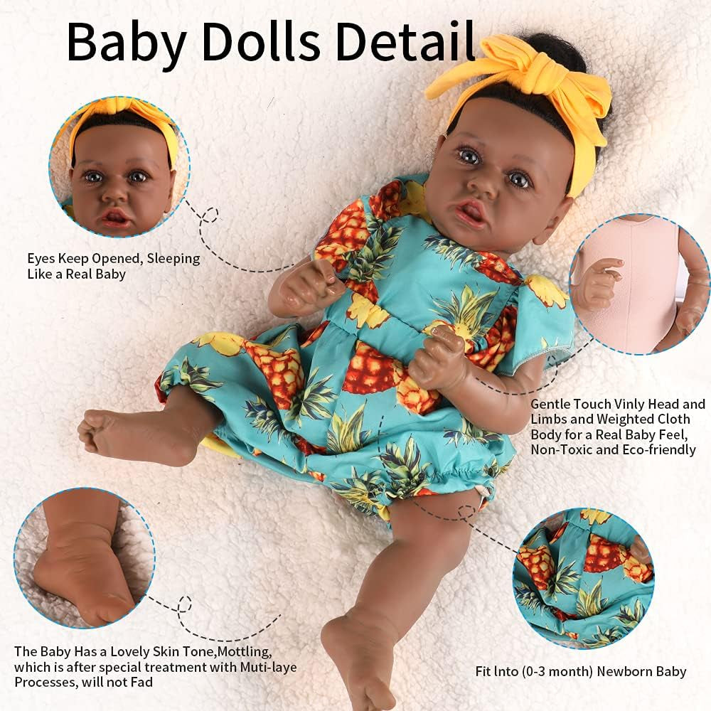 Lifelike Reborn Baby Doll with Soft Weighted Body, African American Real Life Girl Dolls,Handmade Newborn 22 Inch Baby Dolls, Best Gitfs for Girls Christmas Birthday