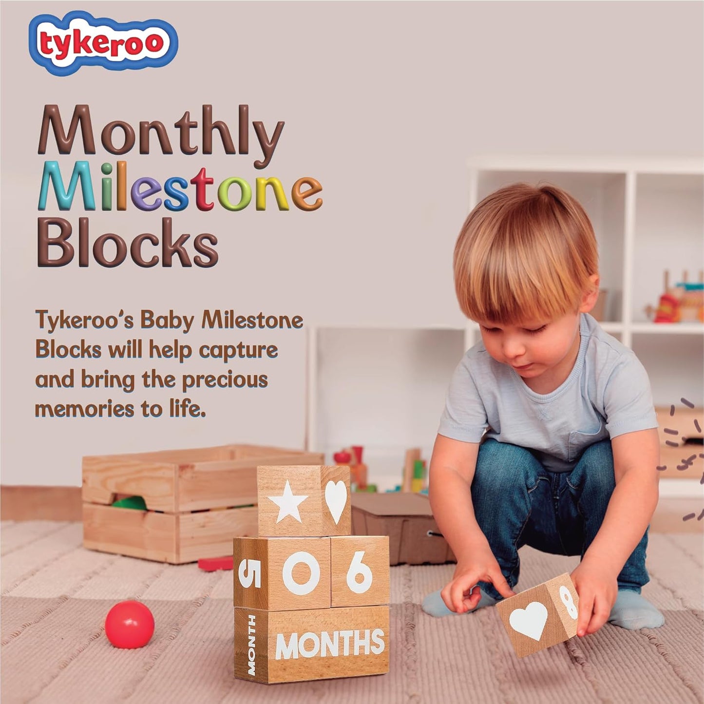 Baby Monthly Milestone Blocks — Cute Nursery Decor — Lovely Newborn Photography Props — Baby Shower Gifts (Natural Beech)