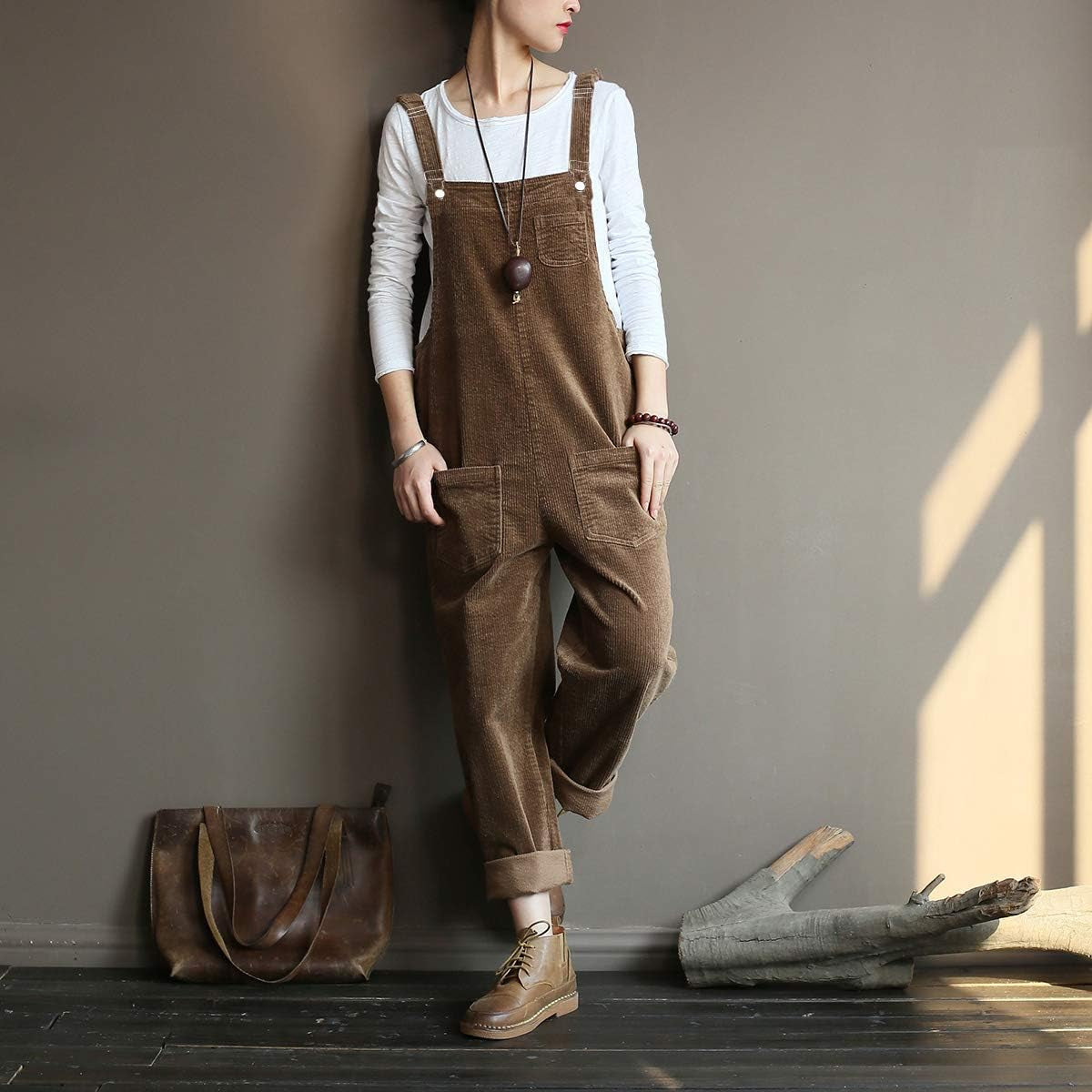 Women'S Casual Baggy Corduroy Overalls(Brown-Xxl)