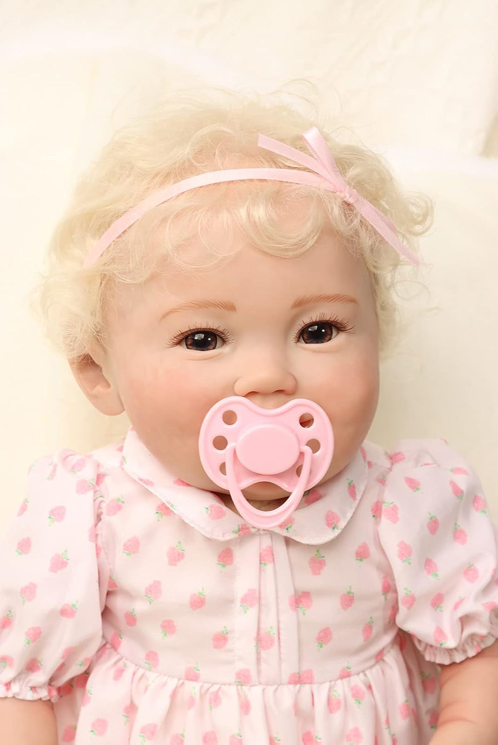 Reborn Baby Dolls Girl 18" Cute Realistic Soft Vinyl Dolls Newborn Baby, Smiling Dolls with Opened Eyes Blonde Curly Hair