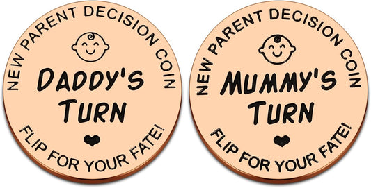 New Baby Gift for Parent Mom Daddy Funny Decision Coin for Women Men Pregnancy Mothers for First Time Moms Dads Mummy to Be Christmas Birthday Present Double-Sided (Gold)