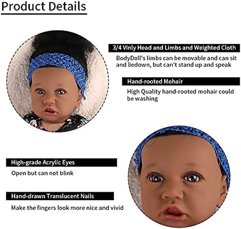 Lifelike Reborn Baby Dolls with Soft Body 22 Inch Black African American Realistic Girl Handmade Weighted Baby Dolls Best Toddler Gift Set for Ages 3+ Best Gitfs for Girls Christmas Birthday