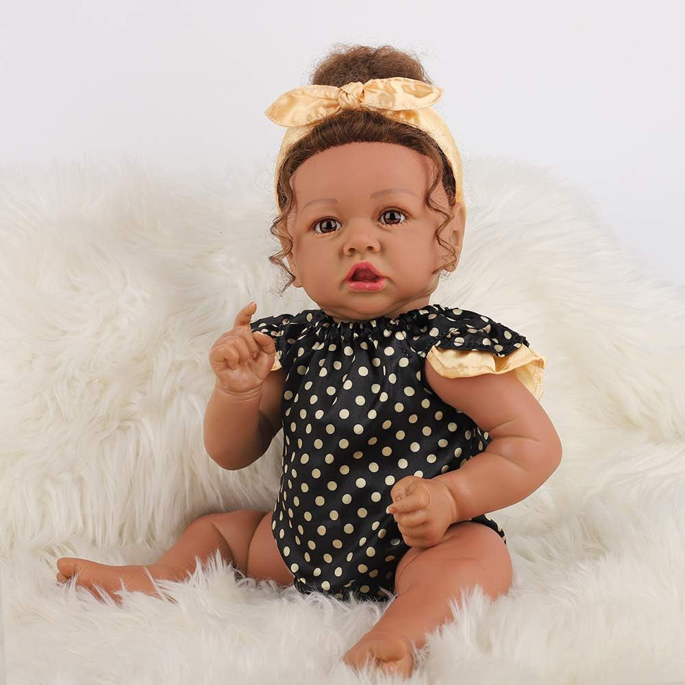 Lifelike Reborn Baby Dolls with Soft Body African American Realistic Girl Doll 22.8 Inch Best Birthday Gift Set