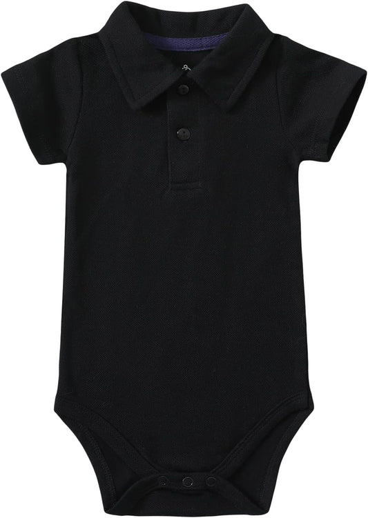 Newborn Baby Boy Collared Onsies Polo Shirt Bodysuit Pique Solid Color Mesh Bubble Short Sleeve Romper Clothes