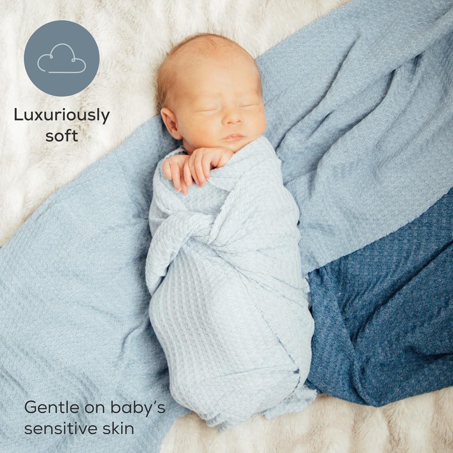 Newborn Photography Wraps, 3-Pack - 16" X 64" Soft Knit Baby Wrap Receiving Blankets - Newborn Photography Props Baby Blankets - Gender Neutral Baby Essentials (Blue)