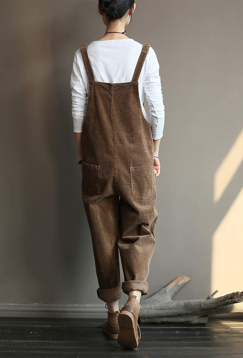 Women'S Casual Baggy Corduroy Overalls(Brown-Xxl)