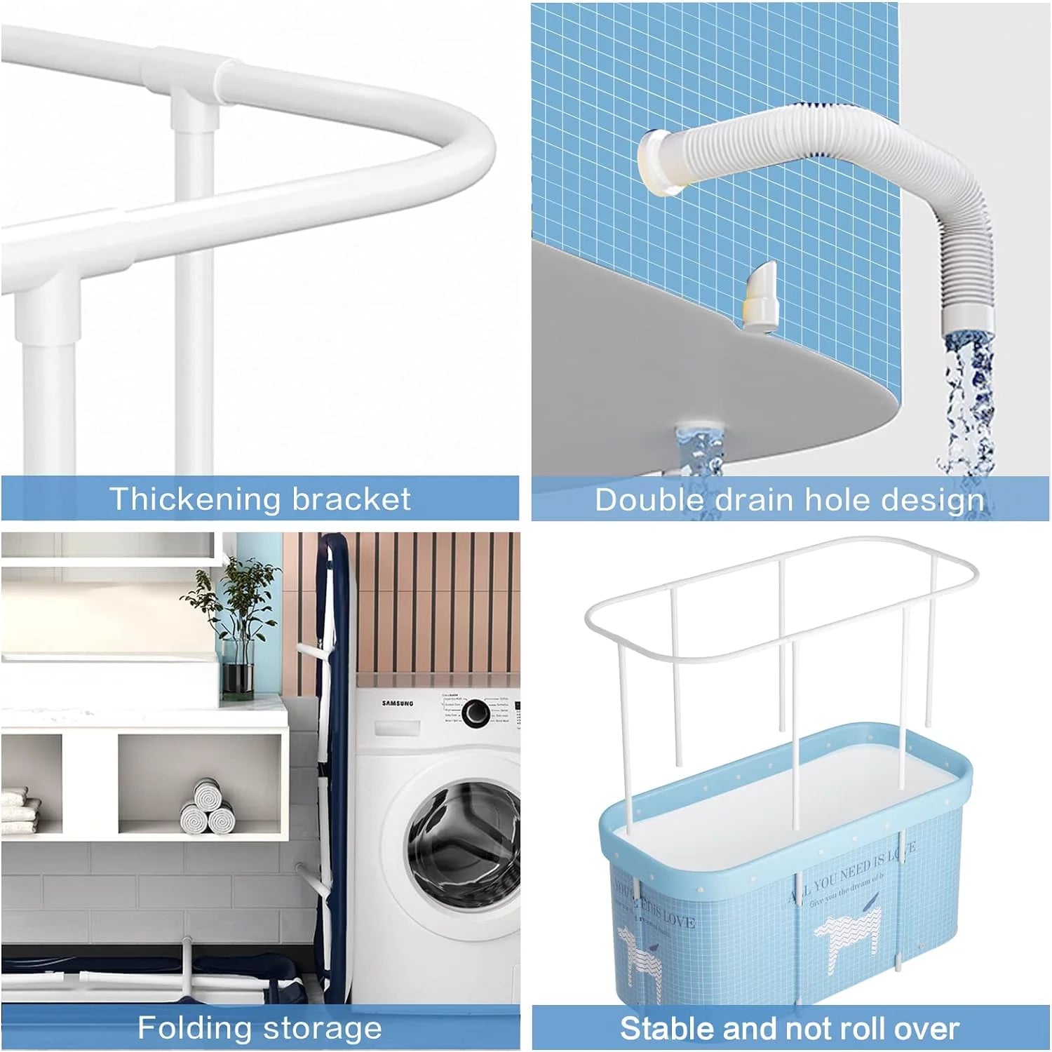 47In Large Foldable Bath Tub, Adult Kid Portable Bathtub Freestanding Soaking Tub, Thickened Insulation, Light Blue