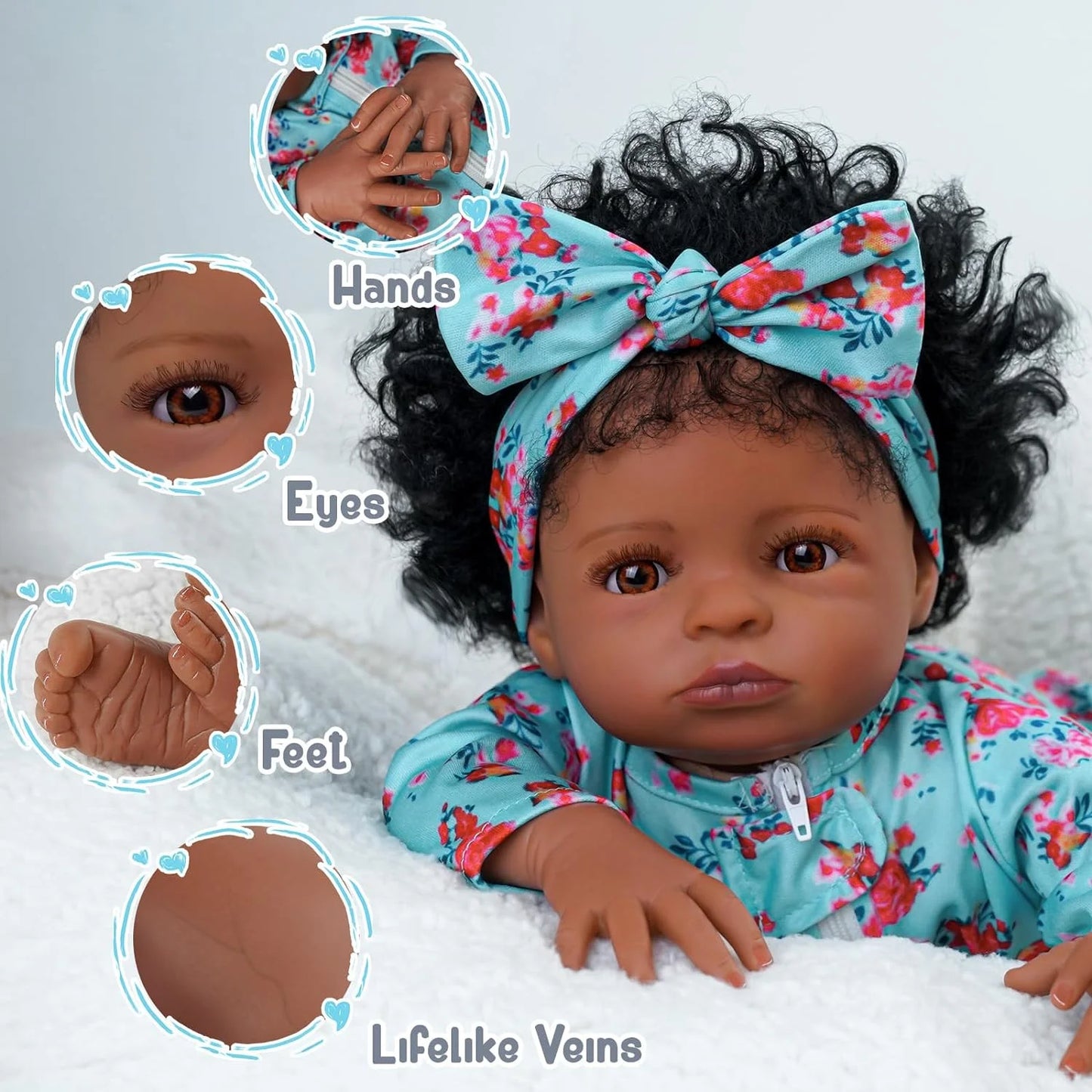 RSG 18-Inch Lifelike Reborn Black Girl - Realistic Newborn Real Life Baby Dolls African American with Clothes and Toy Gift for Kids Age 3+