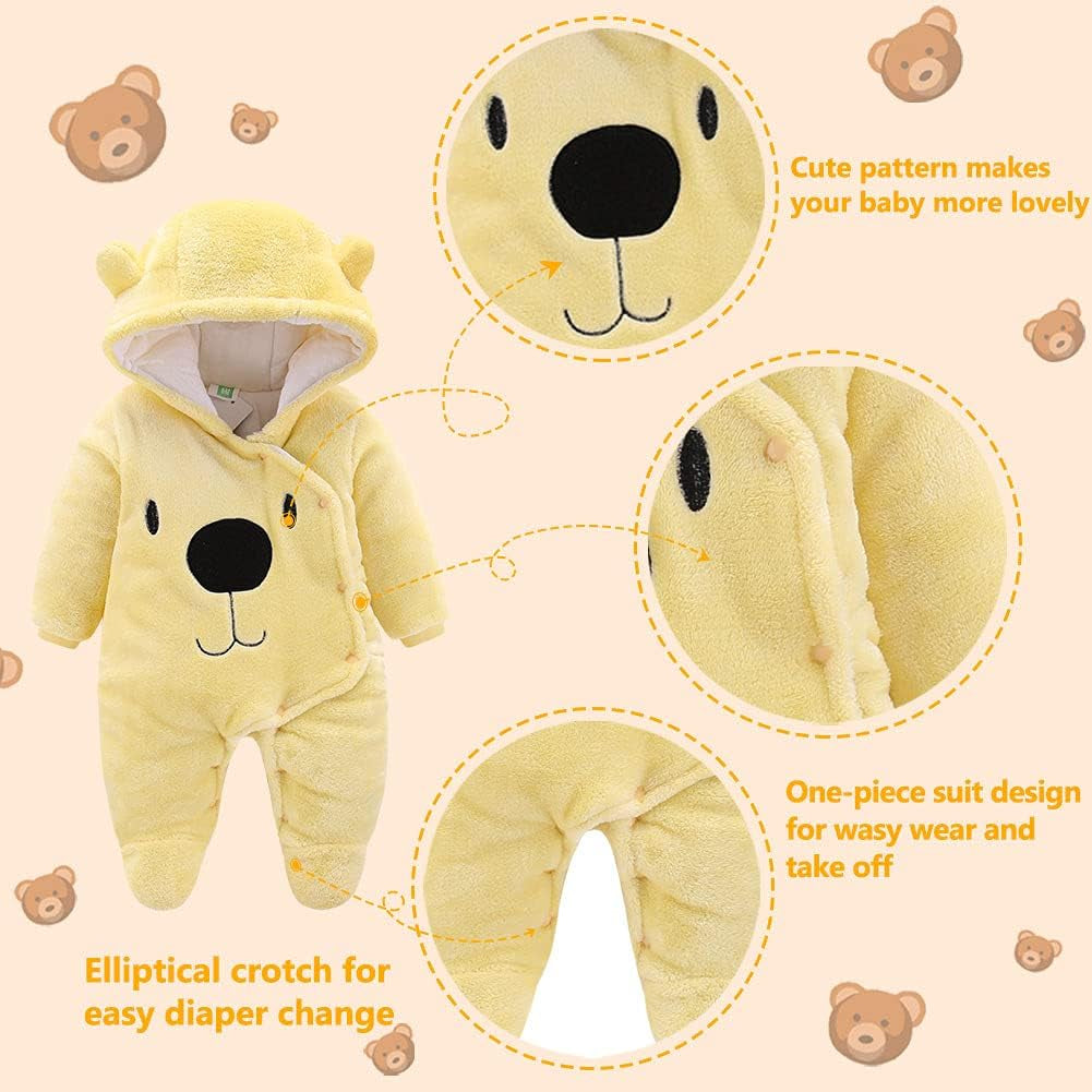 Baby Newborn Snowsuit Winter Hooded Footie Fleece Jumpsuit for Infant Girls Boys