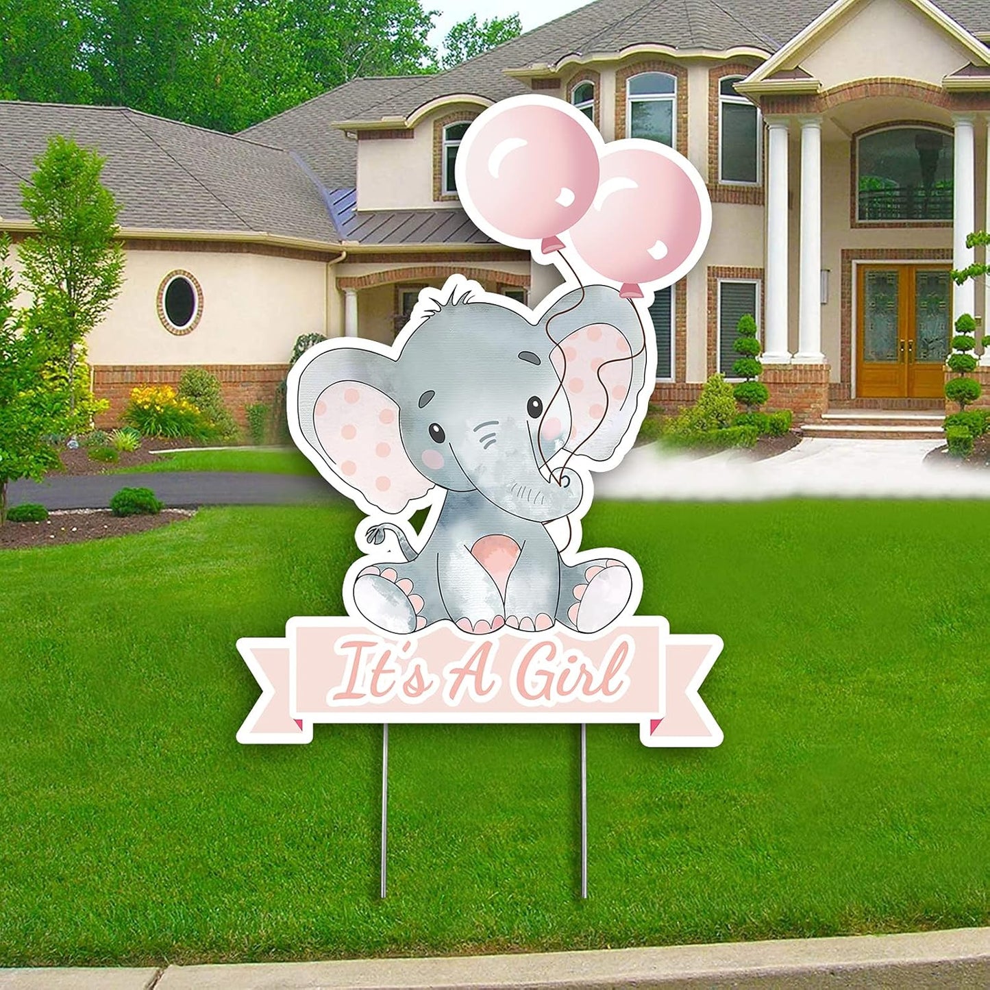 Pink Elephant with Balloons It'S a Girl Yard Sign for Baby Shower Decorations