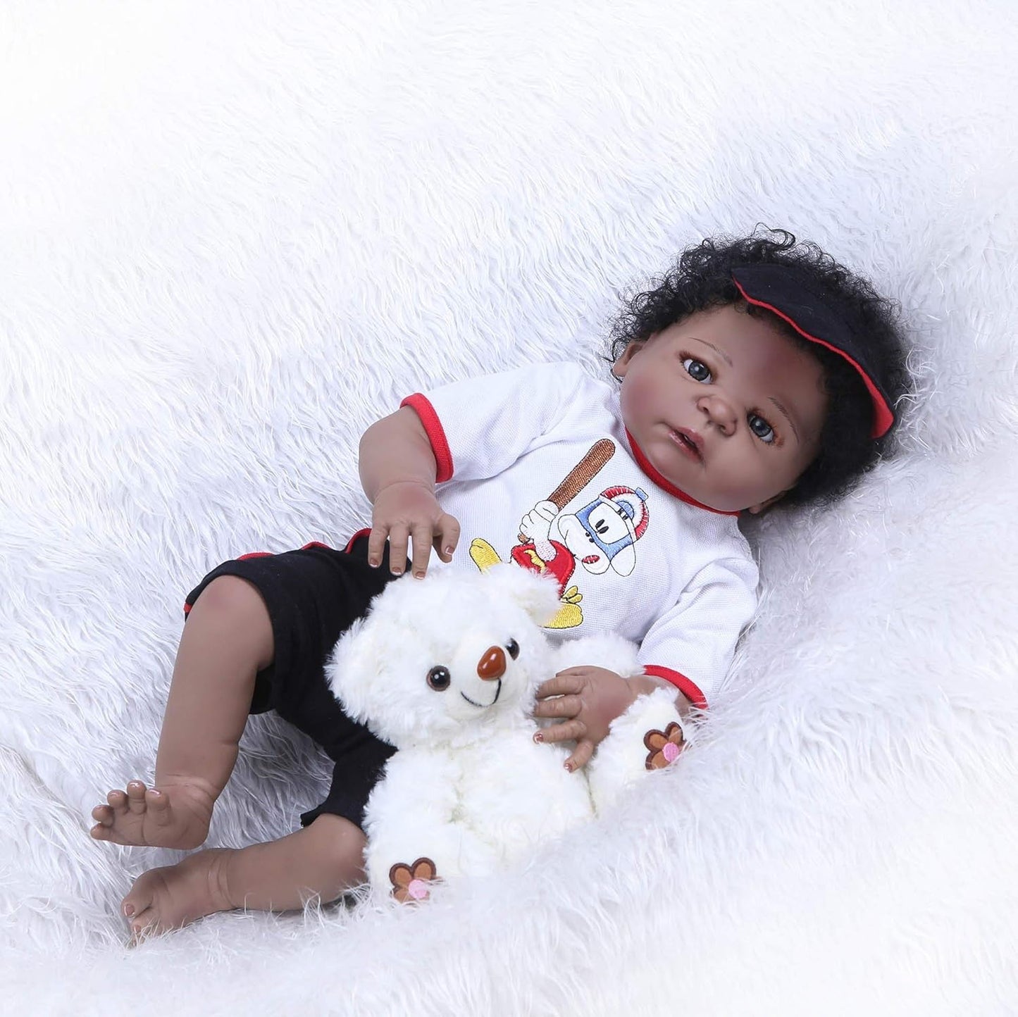 58 Cm African American Black Skin Anatomically Correct Reborn Baby Dolls Full Body Silicone Doll with Clothes (Boy)