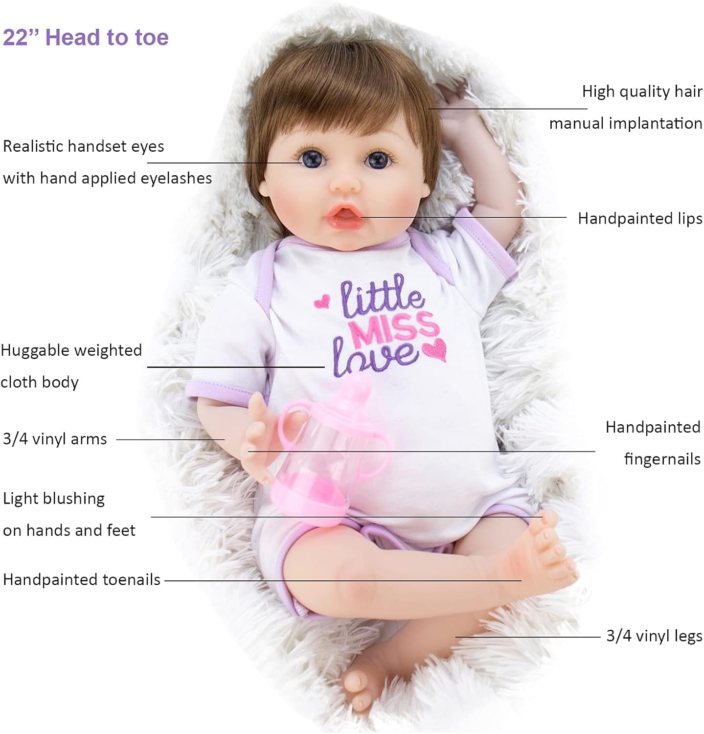 Reborn Baby Dolls Realistic Baby Girl Lifelike Weighted Newborn Doll 22 Inch 11 Pieces Set Gift for Age 3+