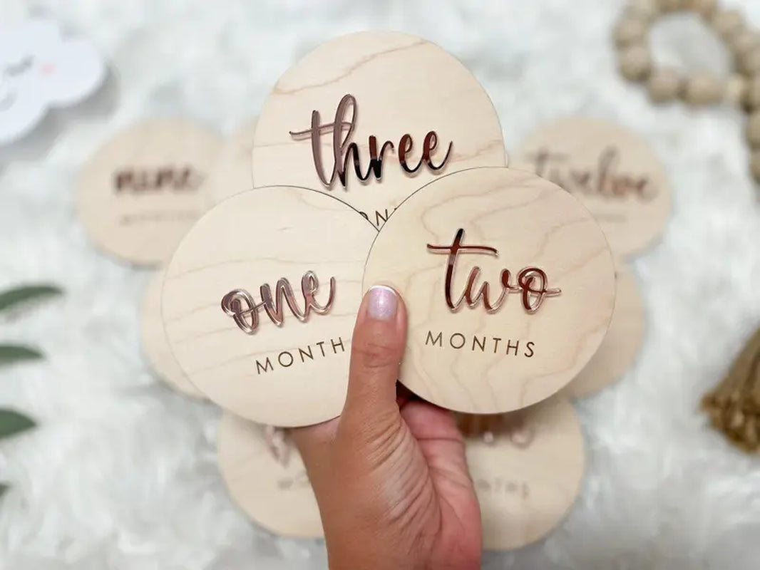 Baby Monthly Milestone Marker, Month Photo Sign Baby, Monthly Wooden Milestone Discs, Baby Shower Gift, Personalized Baby Milestone Acrylic