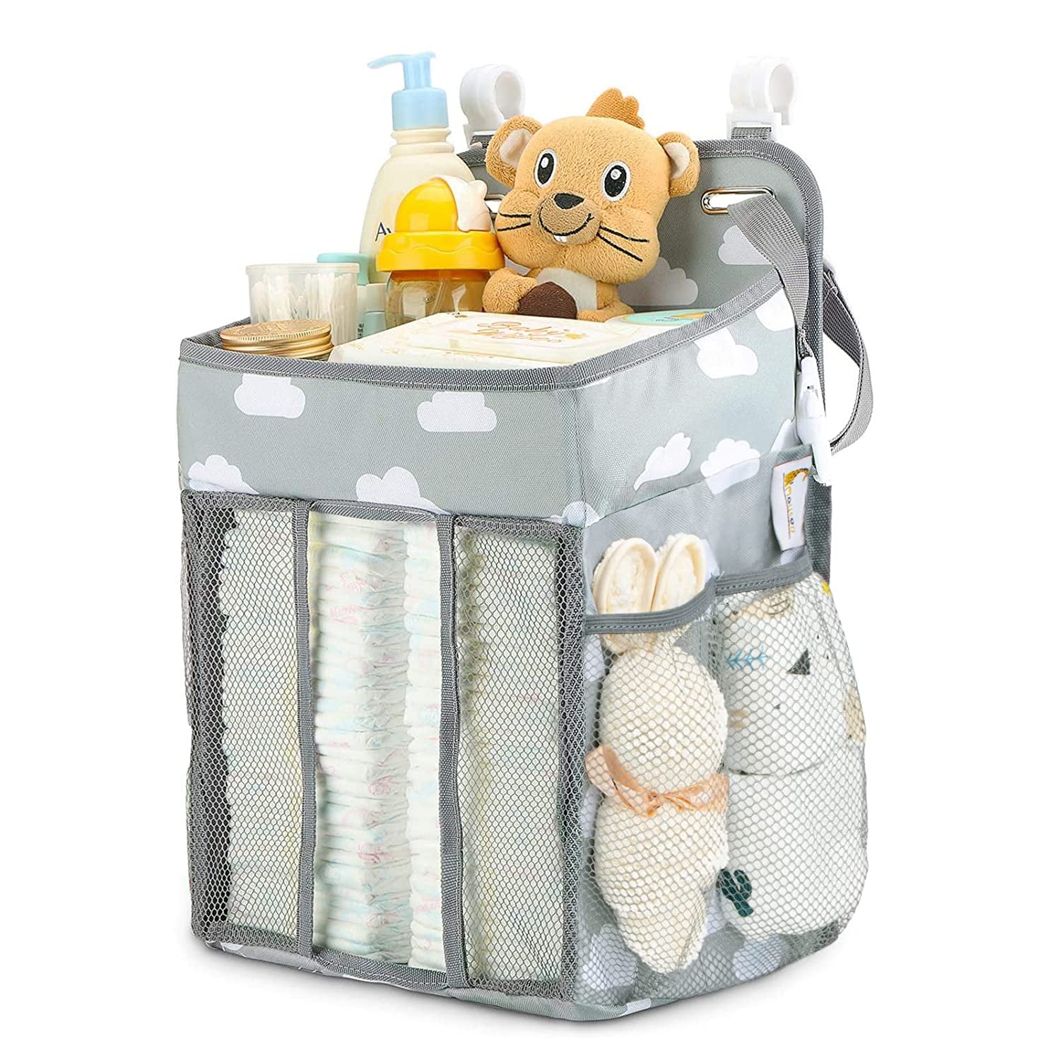 Hanging Diaper Caddy Organizer - Diaper Stacker for Changing Table, Crib(Gray Cloud)