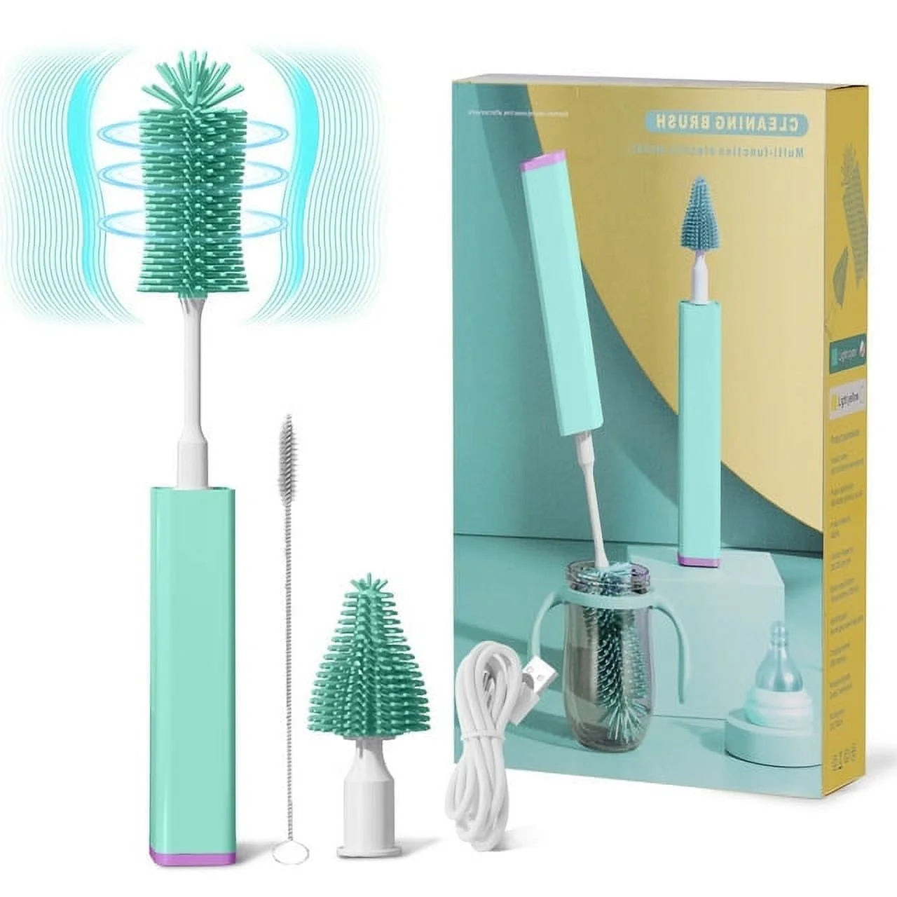 Electric Baby Bottle Brush Cleaner Set - IPX7 Waterproof Bottle Brush and Straw Brush, Silicone Bottle Brush Suitable for New Moms