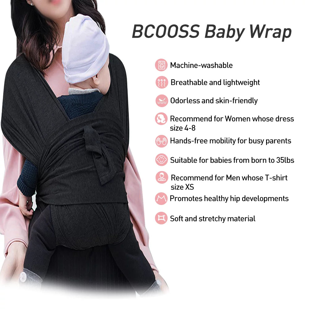 Baby Wrap Carrier for Newborn Stretchy Front and Hip Baby Sling Perfect for Infant to 35 Lbs Toddlers Black