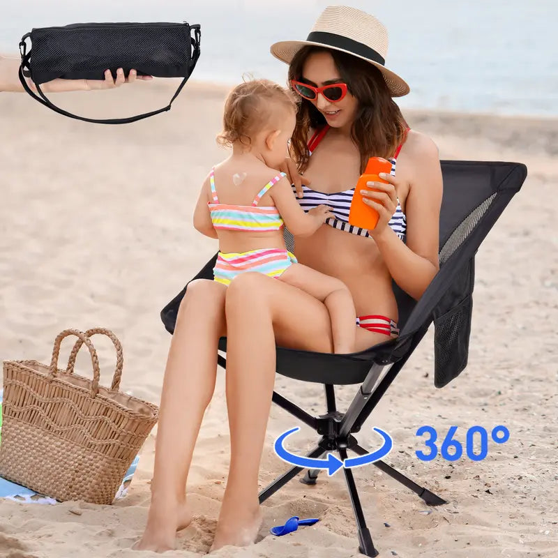 Summer Portable Swivel Adult Camping Chair, Quick Setup, Lightweight Compact Folding Chair with Cup Holder, Side Pockets and Carrying Bag - Weight Capacity 330 LBS.