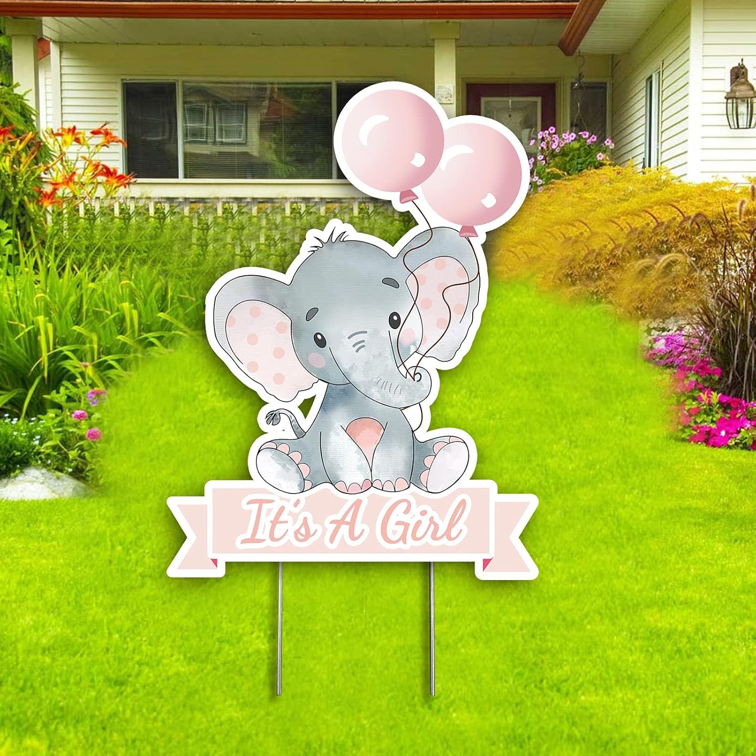 Pink Elephant with Balloons It'S a Girl Yard Sign for Baby Shower Decorations