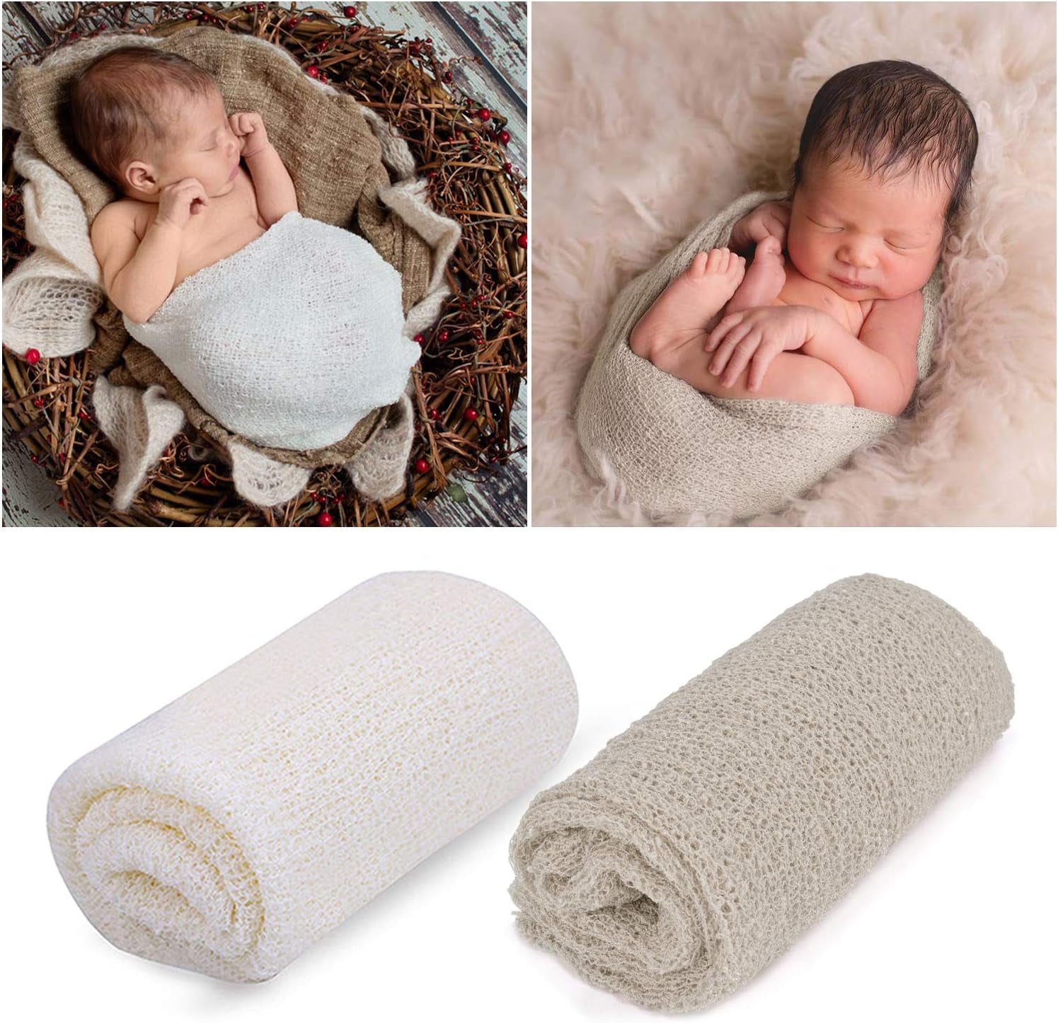 Newborn Photography Props - 2 PCS Baby Photo Props Long Ripple Wraps DIY Blanket Cloths, White Toddler Wraps Photography Mat Set for Baby Boys and Girls