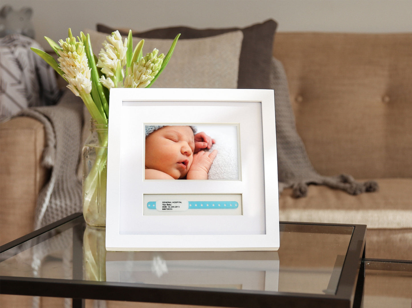 Hospital ID Bracelet 4" X 6" Photo Frame, White, Newborn Keepsake