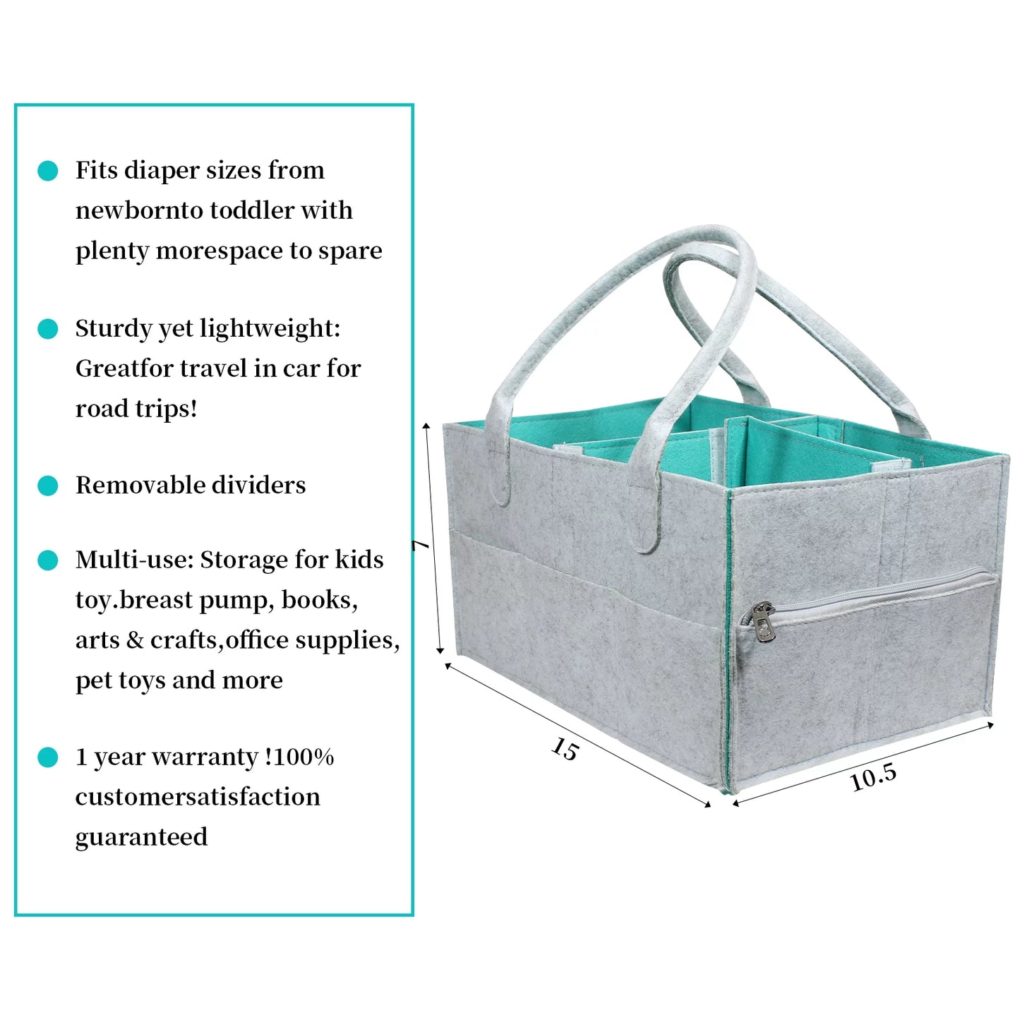 Baby Diaper Caddy - Nursery Diaper Tote Bag - Large Portable Car Travel Organizer - Boy Girl Diaper Storage Bin for Changing Table - Baby Shower Gift Basket - Newborn Registry Must Haves