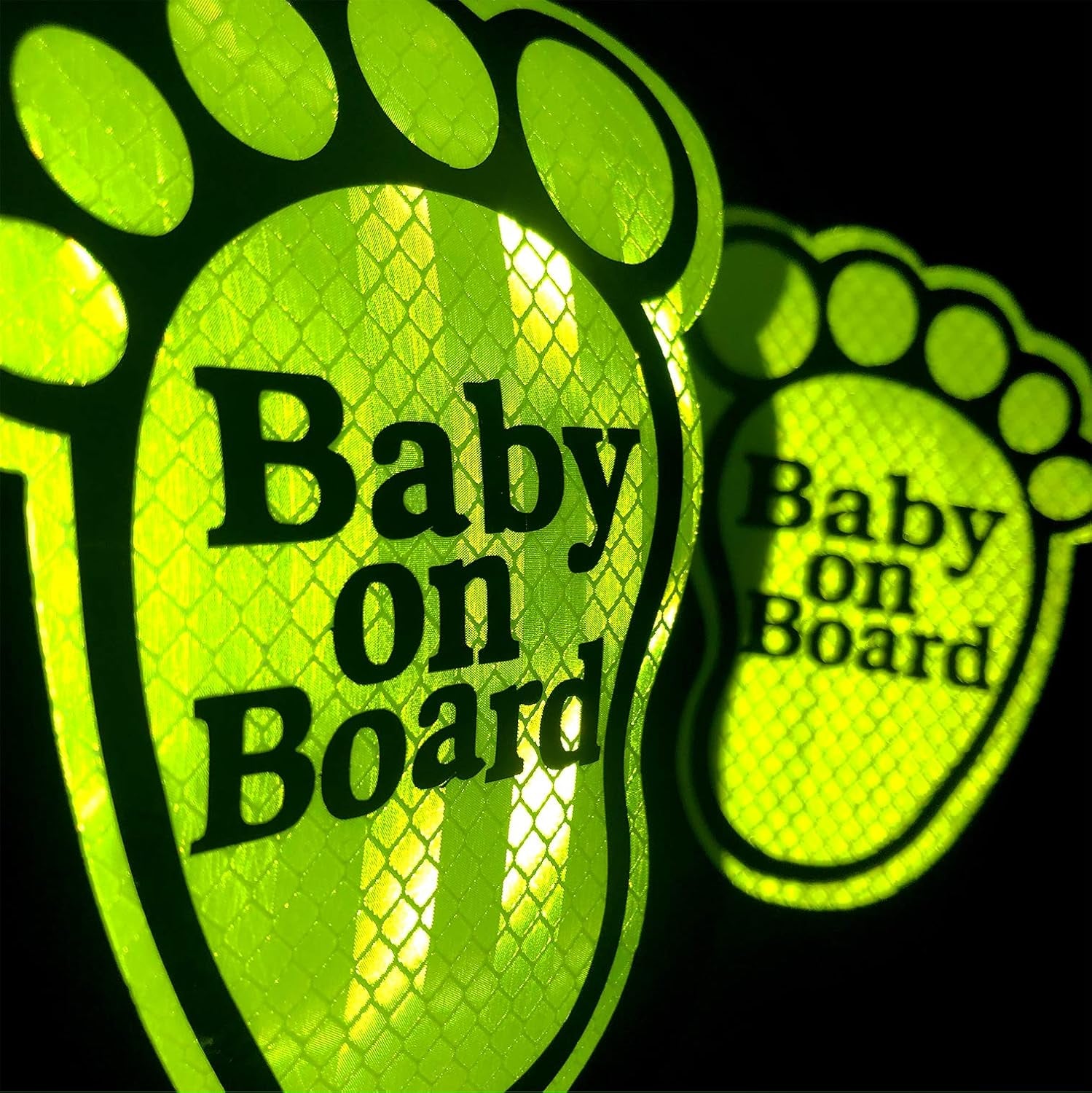 KE-KE 2PCS High Intensity Reflective Safety Sign Baby on Board in Car Feet Decals Sticker for Car Bumper Window in All Weathers (Fluorescent Green)