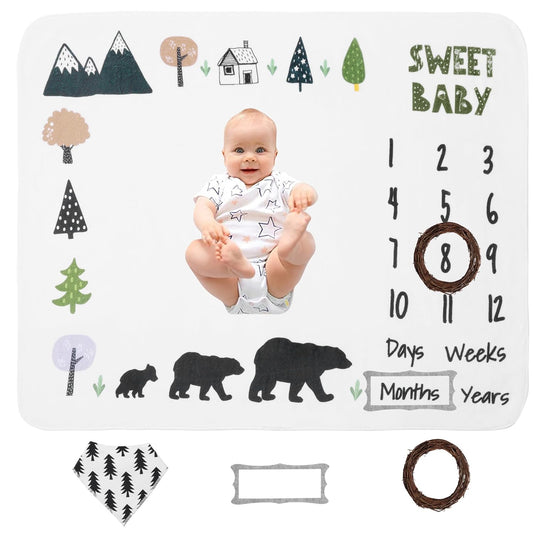 Luka & Lily Baby Milestone Blanket - Ultra Soft Fleece Monthly Milestone Blanket for Baby Girl and Boy - Perfect for Baby'S First Year Growth Chart - Monthly Baby Milestone - Bear Print - 60"X40"