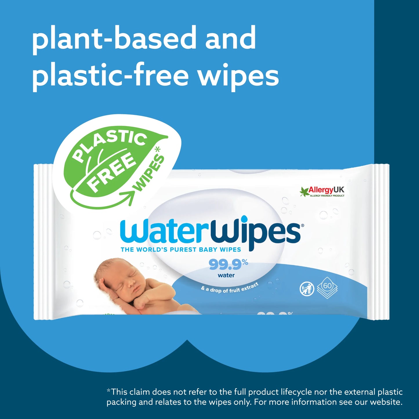 Original 99.9% Water Based Baby Wipes, Plastic-Free, Fragrance-Free, Unscented & Hypoallergenic for Sensitive Skin, 12 Resealable Packs (720 Total Wipes) (Select for More Options)