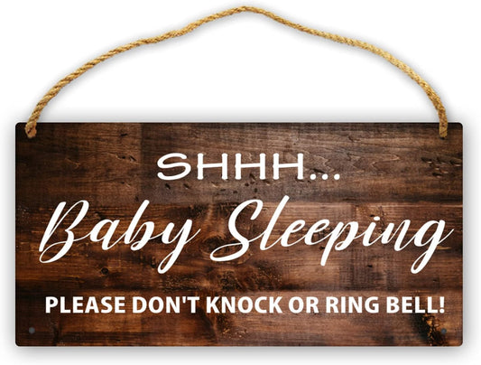 Shh Baby Sleeping Sign- Please Do Not Disturb Baby Sleeping Door Sign Funny 6X12In Hanging Babies Are Sleeping Sign Wood Plaque for Home Front Door Decor- Quite Baby Asleep