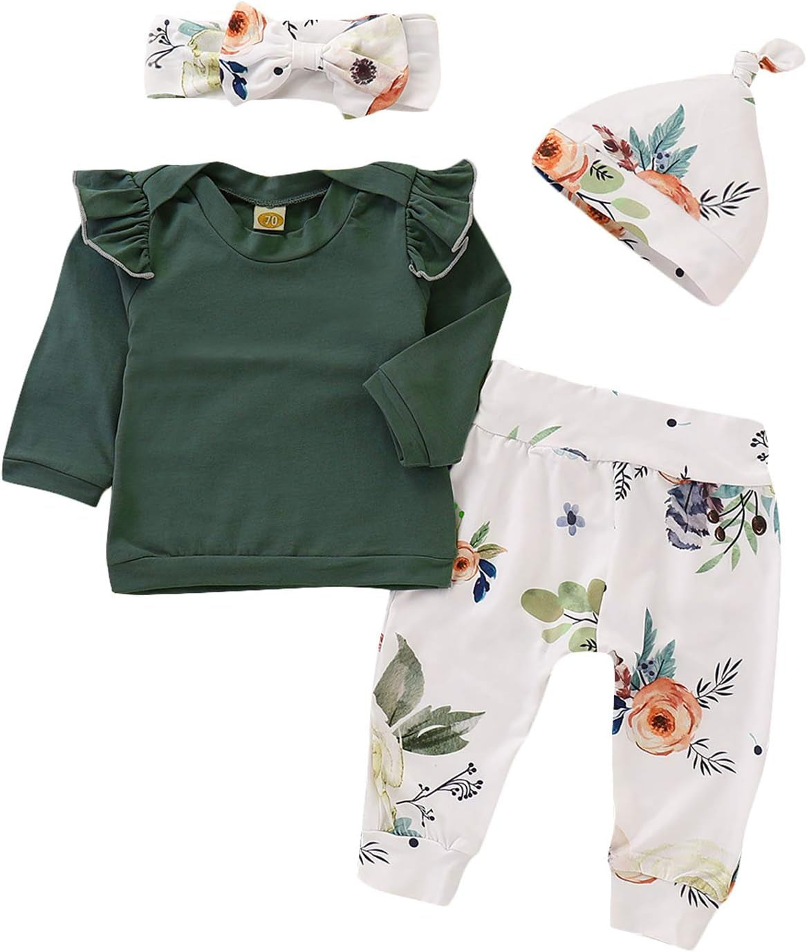 Baby Girl Clothes Kids Fall Outfits Ruffle Romper Floral Pants Bowknot Baby Girls' Clothing Set