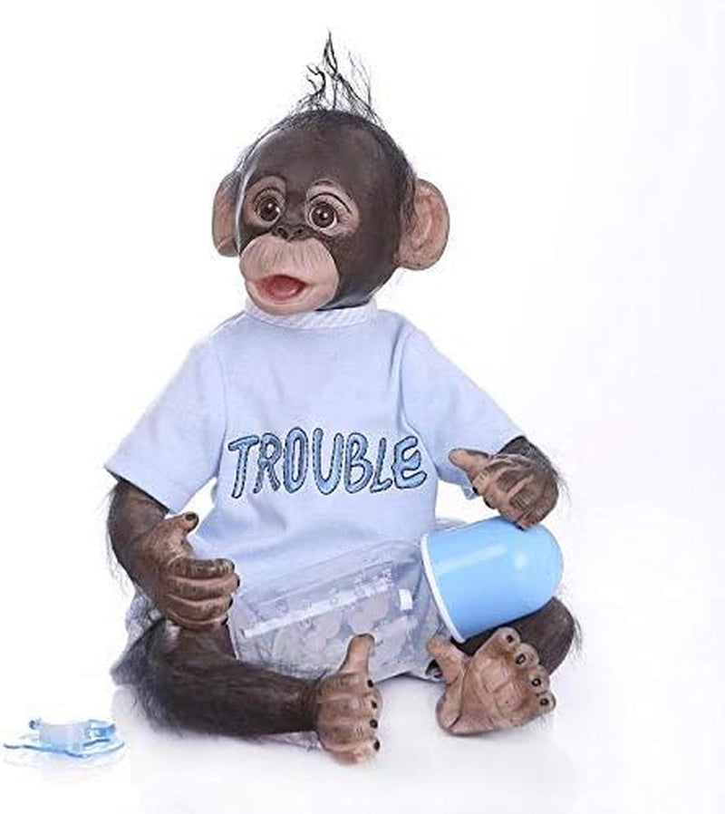 16Inch 40Cm Bebe Doll Reborn Toddler Monkey Crafted in Soft Silicone Cotton Body Realistic Cute Baby Toy (Blue)