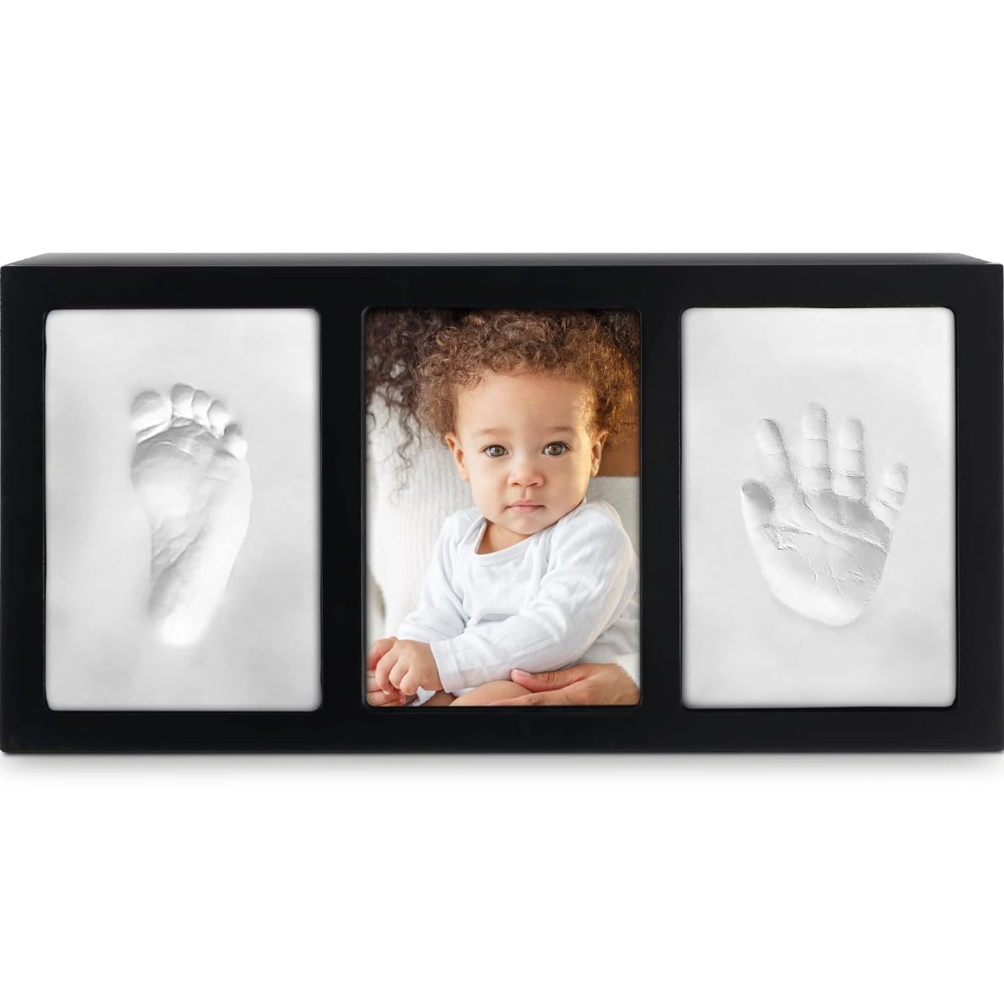 Clay Baby Hand and Footprint Kit with Photo Wall Mount Frame Kit - Inkless Baby Footprint & Handprint Keepsake for Birthdays & Family Activities (Black Frame) - Proud Baby by Luna Bean