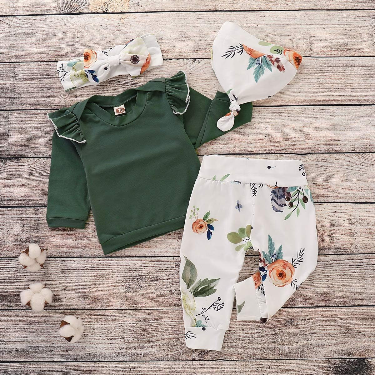 Baby Girl Clothes Kids Fall Outfits Ruffle Romper Floral Pants Bowknot Baby Girls' Clothing Set