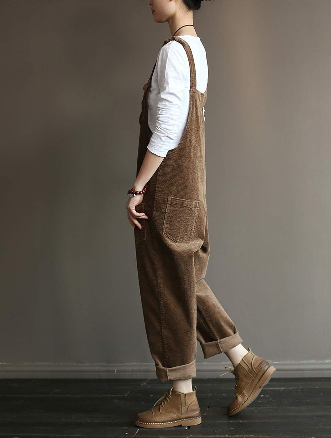 Women'S Casual Baggy Corduroy Overalls(Brown-Xxl)