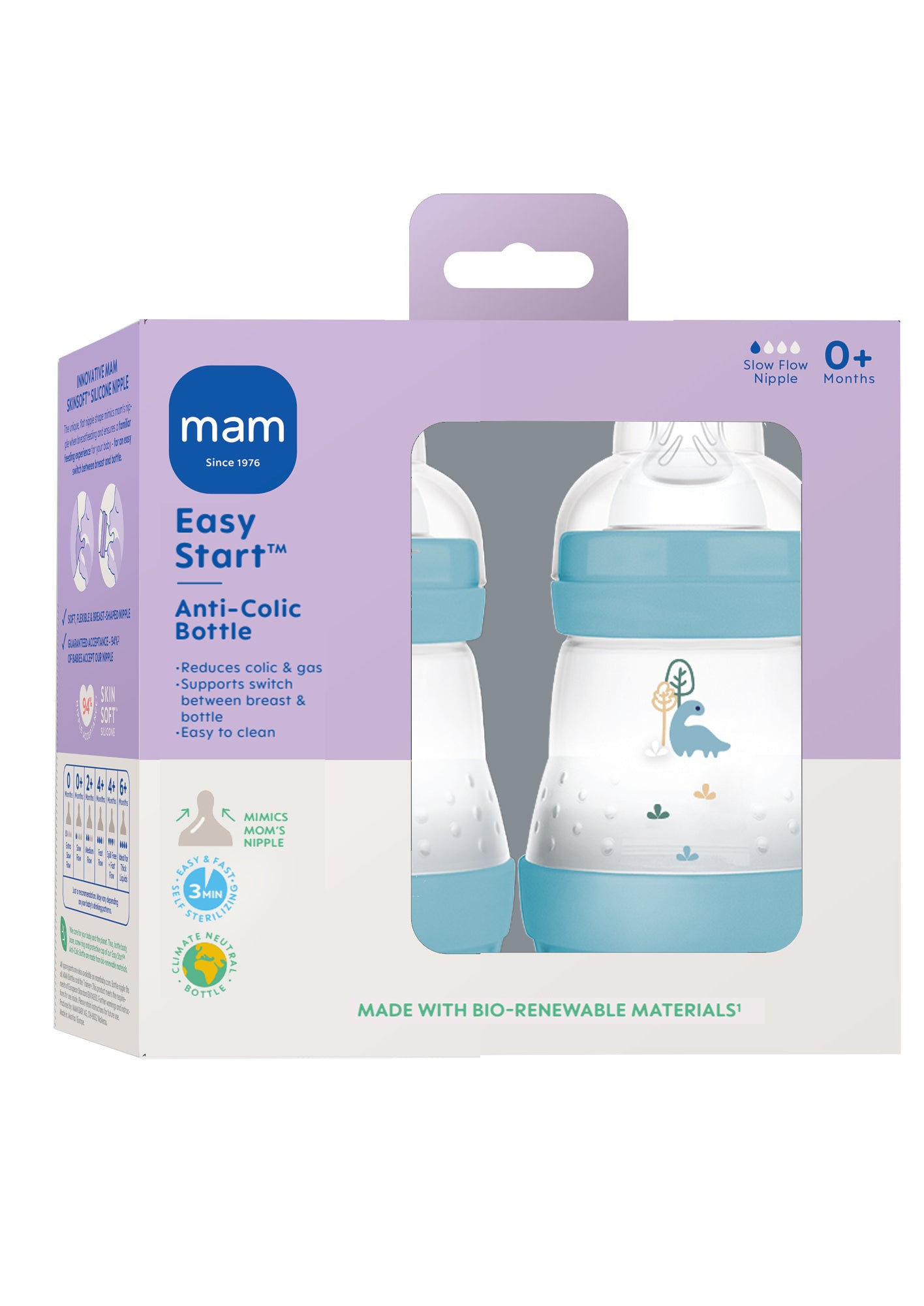 Easy Start Matte Anti-Colic Bottle, 5 Oz, Boy, 2 Pack