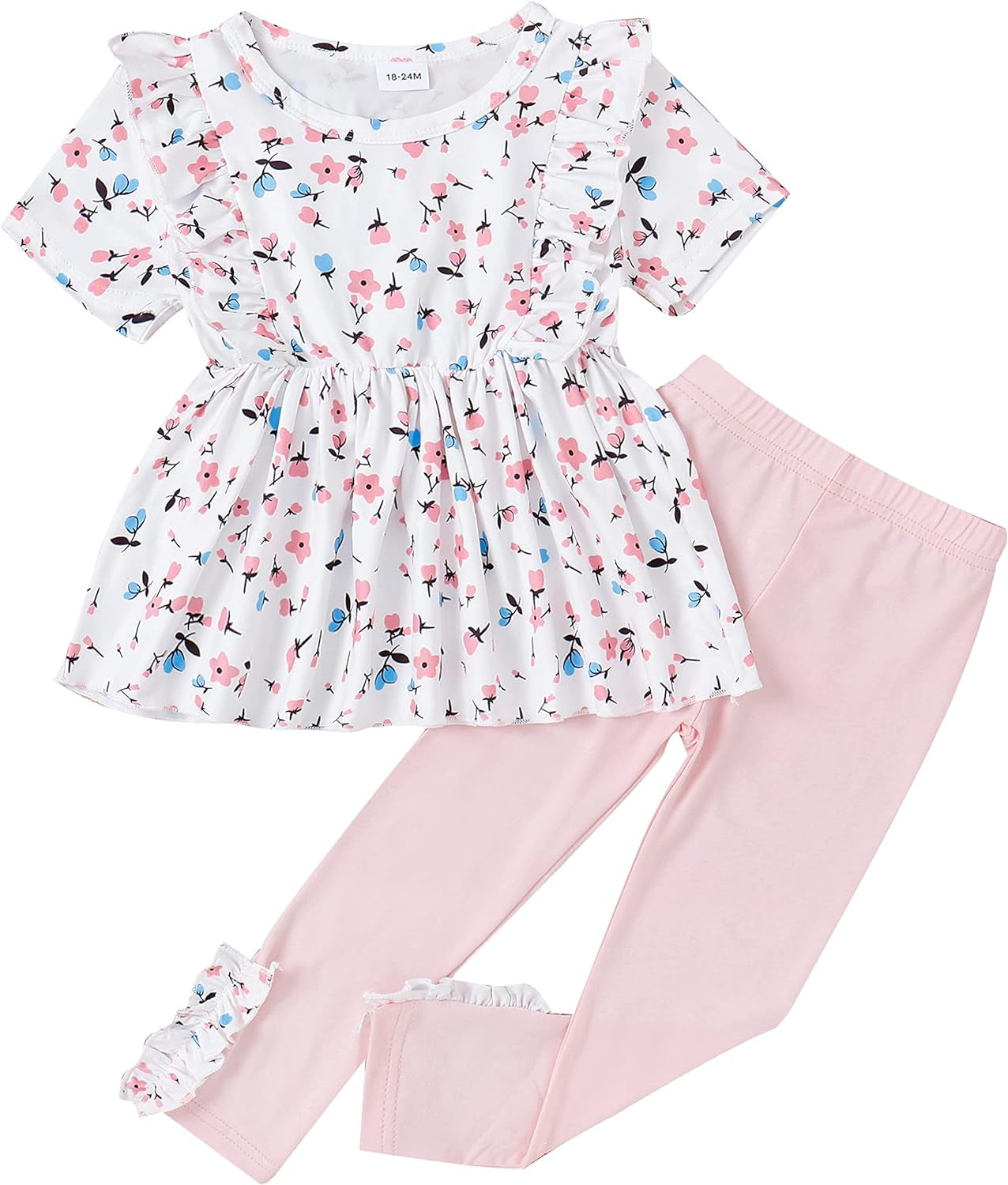 Toddler Girl Clothes Floral Ruffle Short Sleeve Top + Solid Pants Little Girl Summer Outfits Sets