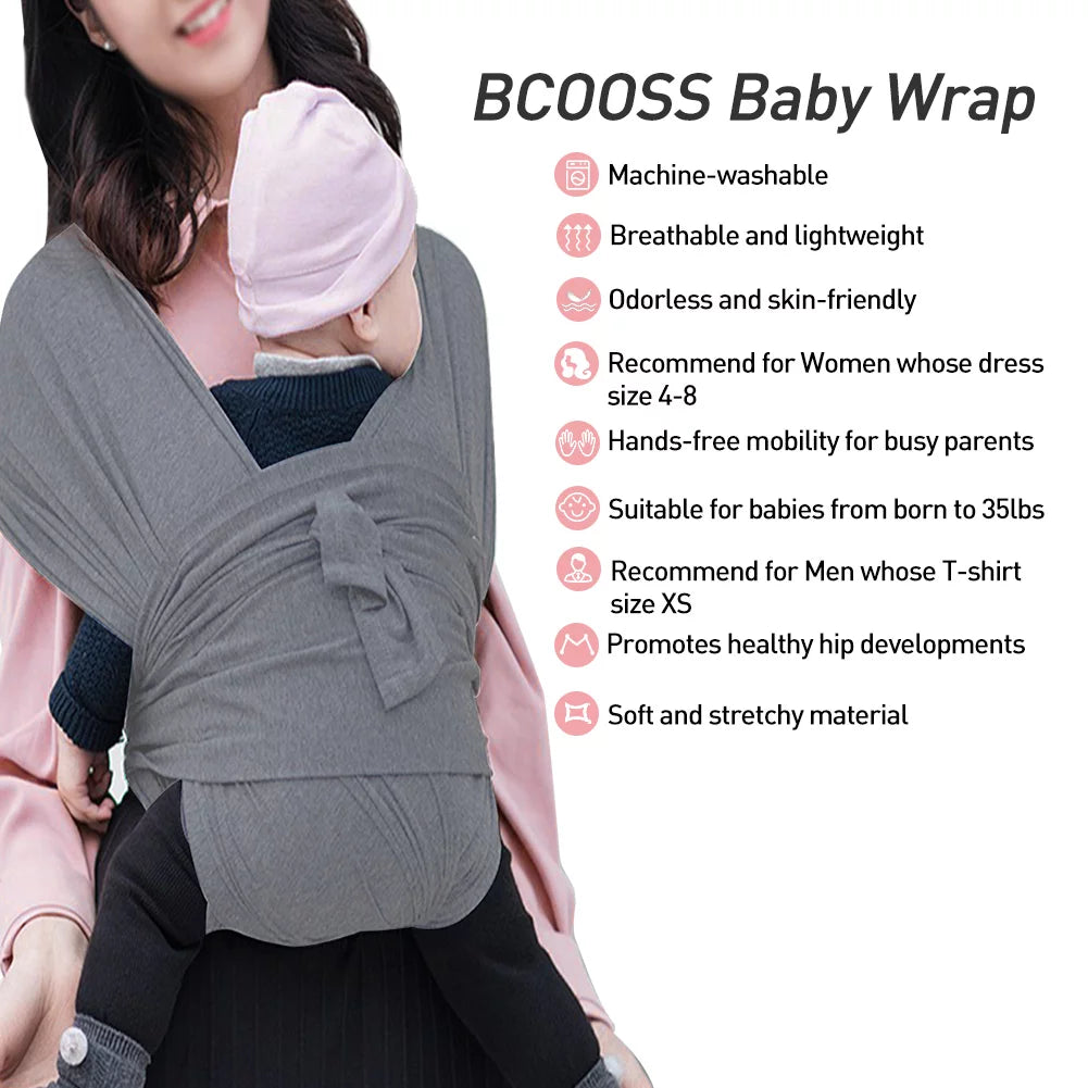 Baby Wrap Carrier for Newborn Stretchy Front and Hip Baby Sling Perfect for Infant to 35 Lbs Toddlers Grey