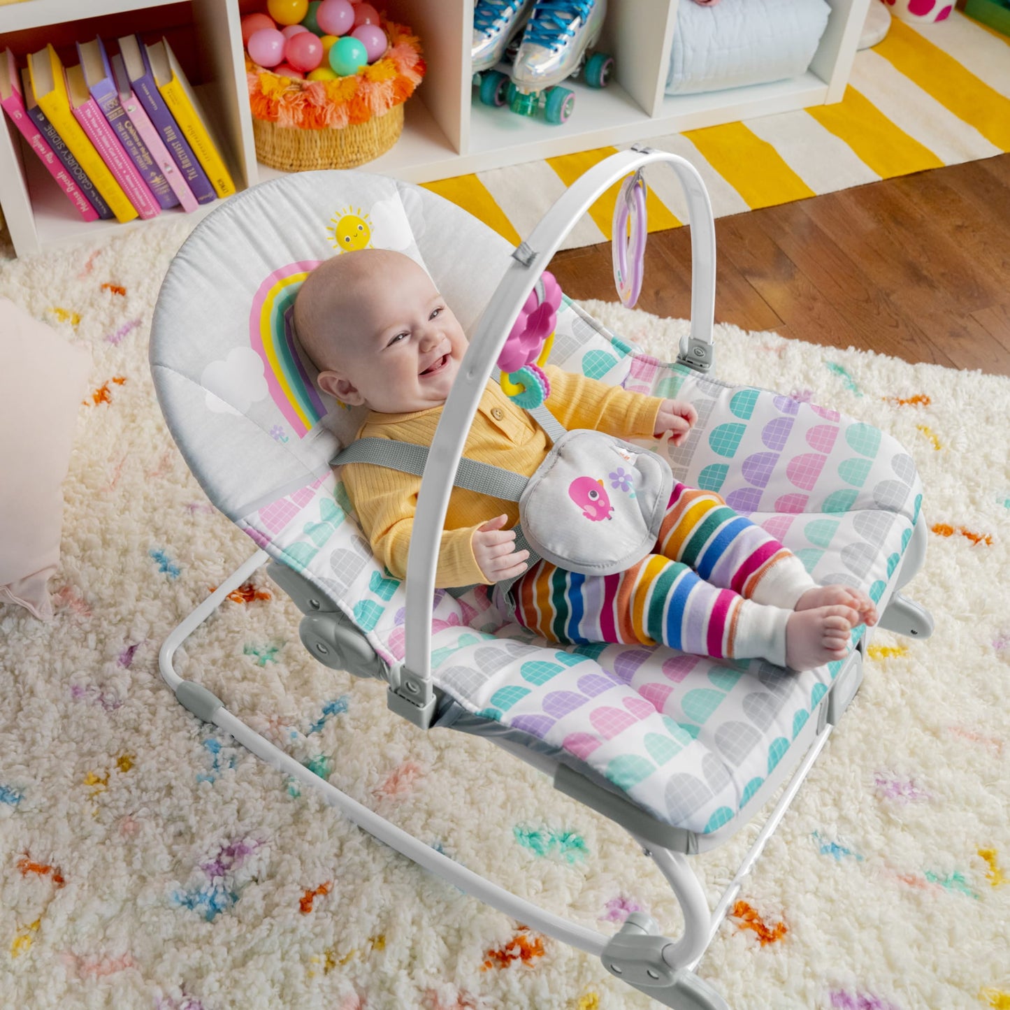 Rosy Rainbow Infant to Toddler Baby Rocker with Vibrations Newborn Unisex