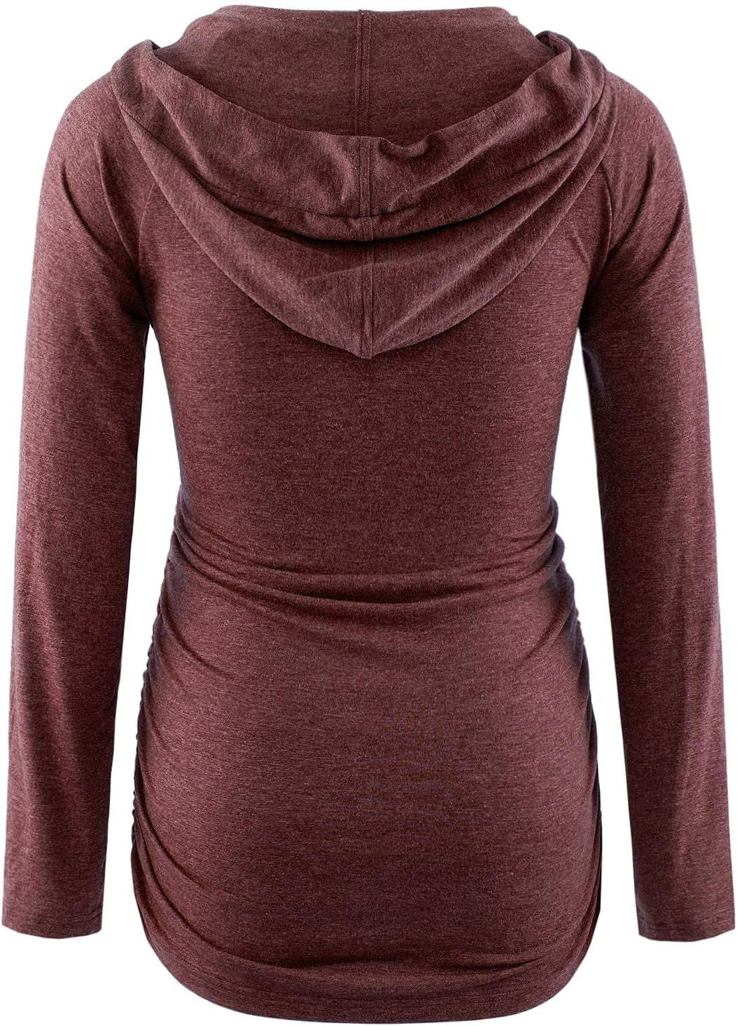 Maternity Hoodies Long Sleeve Sweatshirts Pregnancy Top Side Ruched Button Blouse Burgendy L