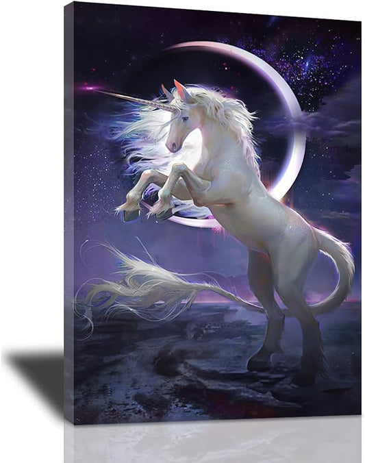 Purple and Pink Unicorn-Wall Art for Girls Bedroom HD Unicorn Moon and Starry Sky Prints Artwork Unicorn-Wall Decor for Nursery Gift to Daughter and Son Unicorn Decor for Wall