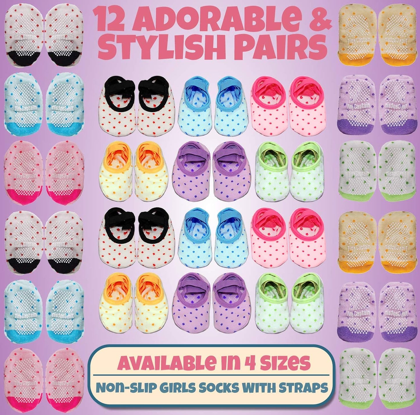 Baby Toddler Girls Grip Socks anti Slip W/Strap Socks Girl 0-7 Years Old Gift Set Age 1-7 Socks with Grippers