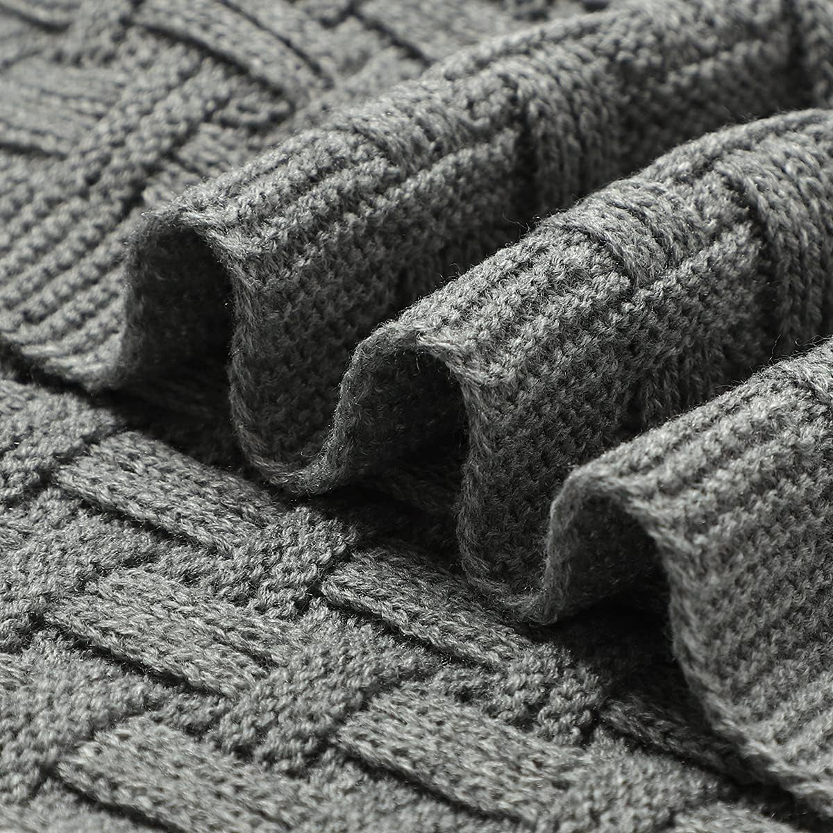 Crochet Grey Baby Blankets Knit Baby Blankets Waffle Weave Celluar Newborn Cable Knit Blanket for Boys Knitted Toddler Baby Blanket Size 40X30 Inches