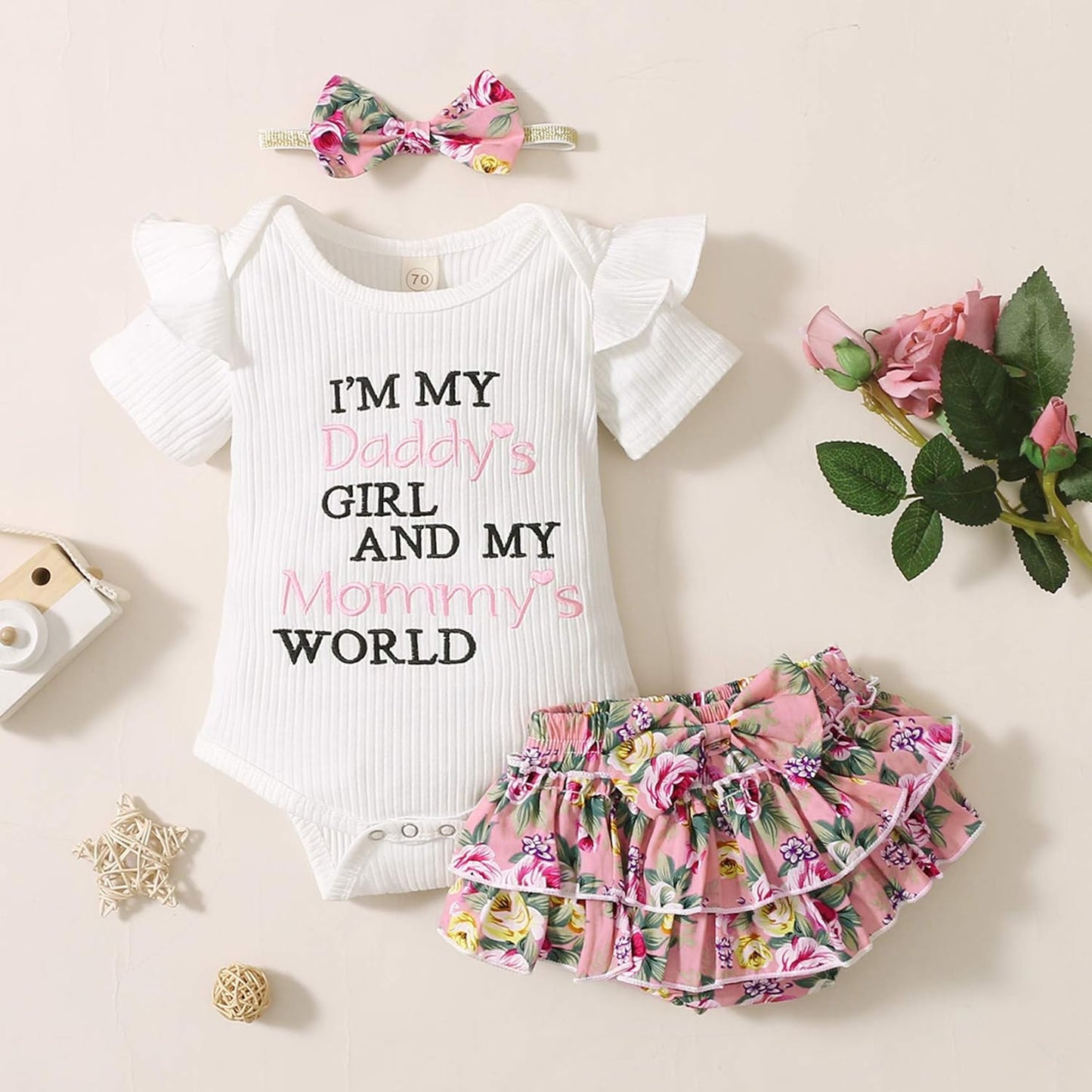 Newborn Baby Girl Clothes Embroidered Letters Short Sleeve Romper+Floral Shorts Cute Baby Summer Outfits