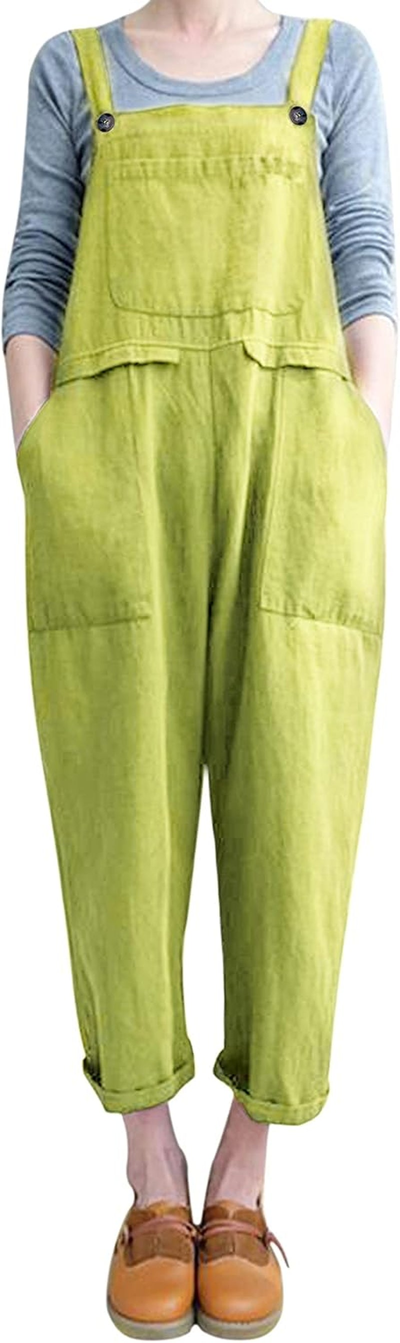 Women'S Loose Baggy Linen Cotton Summer Overalls Jumpsuits Harem Pants(Lightgreen-L)