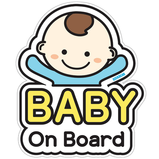 Baby on Board Car Sticker - Character Design, Reflective, Weather-Resistant (01. Basic Boy)