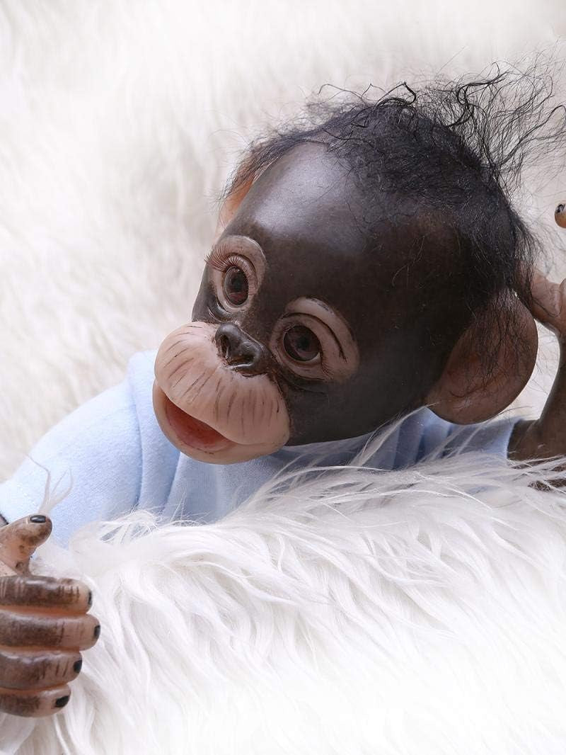 16Inch 40Cm Bebe Doll Reborn Toddler Monkey Crafted in Soft Silicone Cotton Body Realistic Cute Baby Toy (Blue)