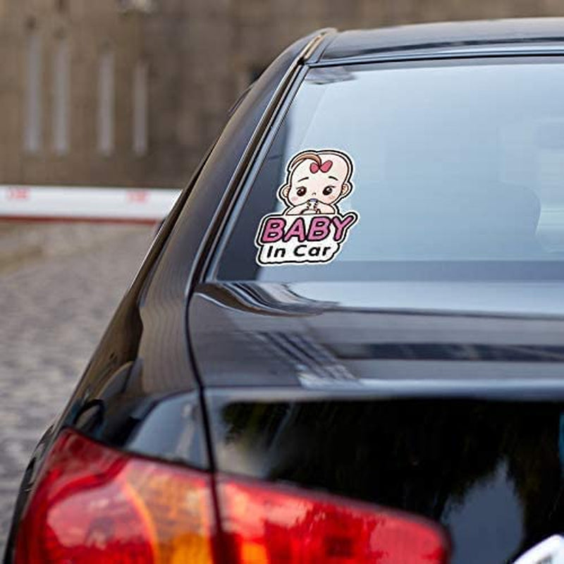 2 Pcs Baby in Car Stickers Sign and Decal for Girl, Baby Car Sticker, Removable Safety Sticker Notice Board, Cute Baby Window Car Sticker, on Board Stickers (Girl Style)