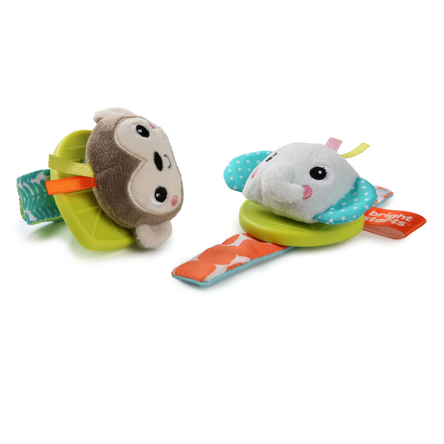 Rattle & Teethe Bpa-Free Baby Wrist Pals Toy - Monkey & Elephant, Ages Newborn+