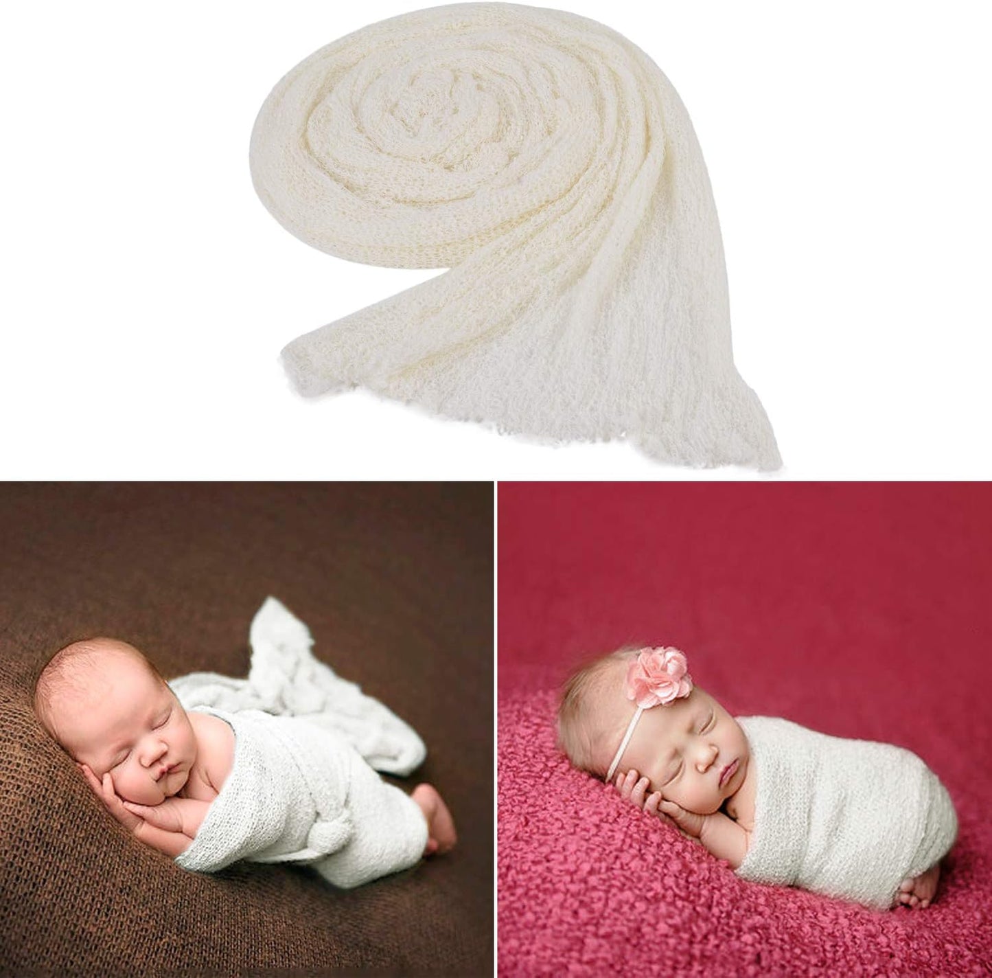 Newborn Photography Props - 2 PCS Baby Photo Props Long Ripple Wraps DIY Blanket Cloths, White Toddler Wraps Photography Mat Set for Baby Boys and Girls