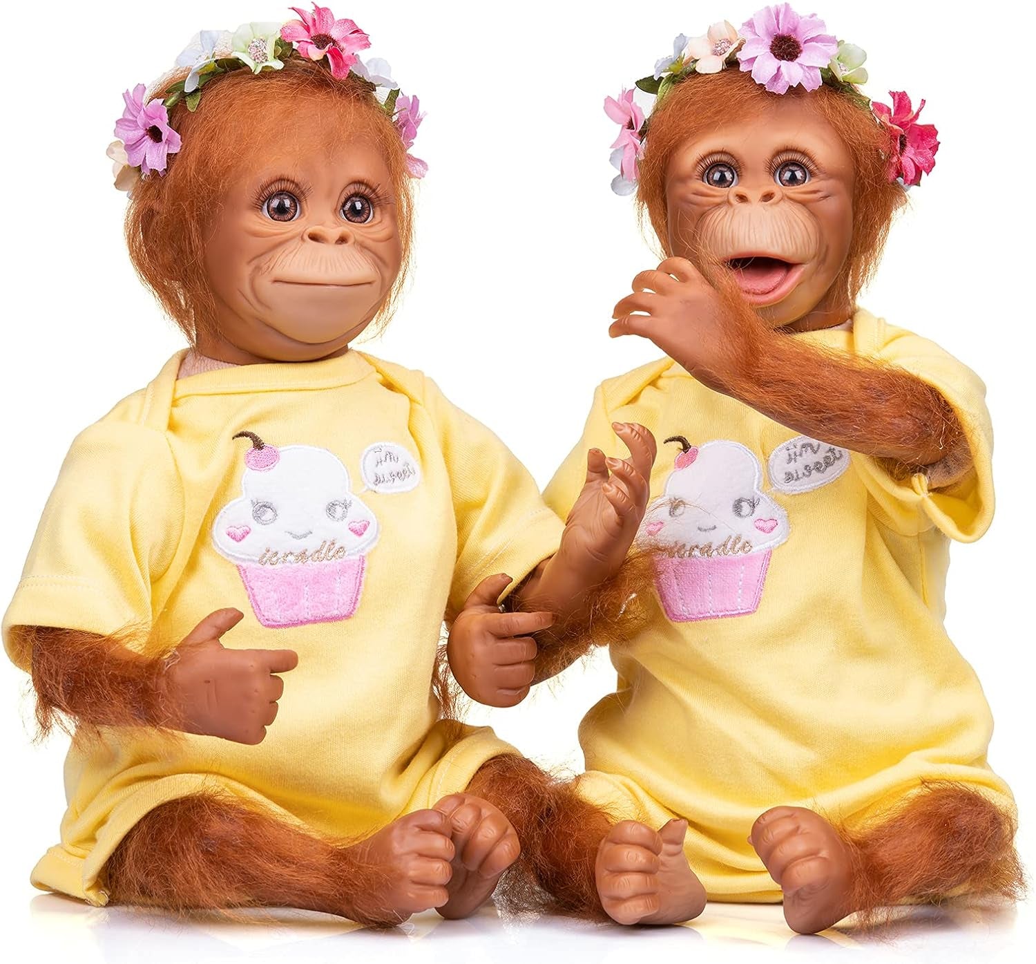 18Inch Realistic Reborn Monkey Dolls Soft Silicone Vinyl Weighted Body Real Hair Apes Nature Orangutan Babies Detailed Painting Premie Size Collectible Art (Open Mouth)